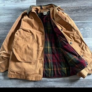 L.L. Bean Tan Jacket with Plaid Lining